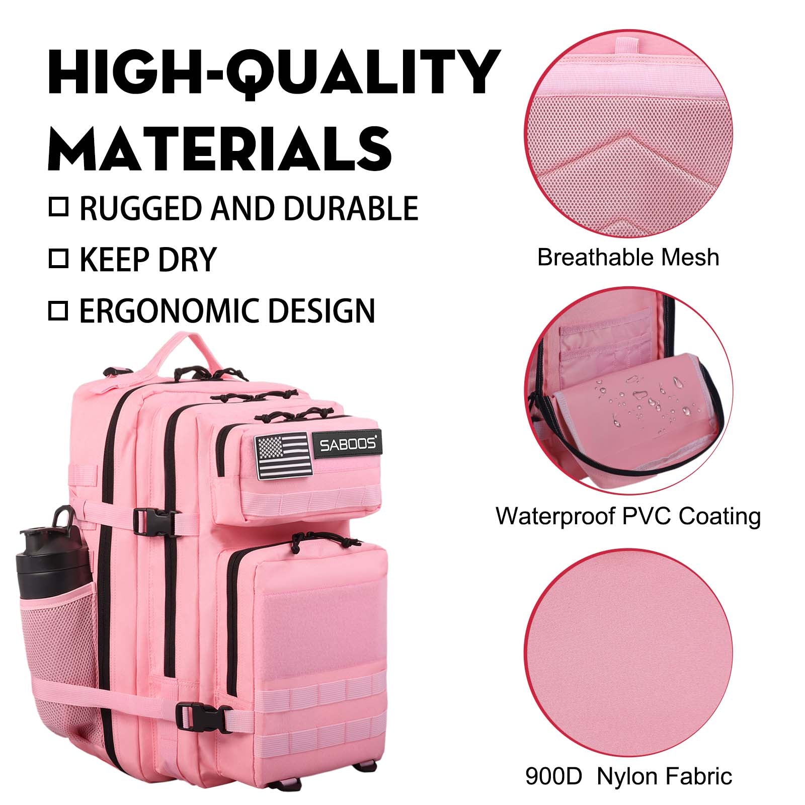 25L Small Pink Tactical Gym Backpack With Cup Holder - Saboostactical