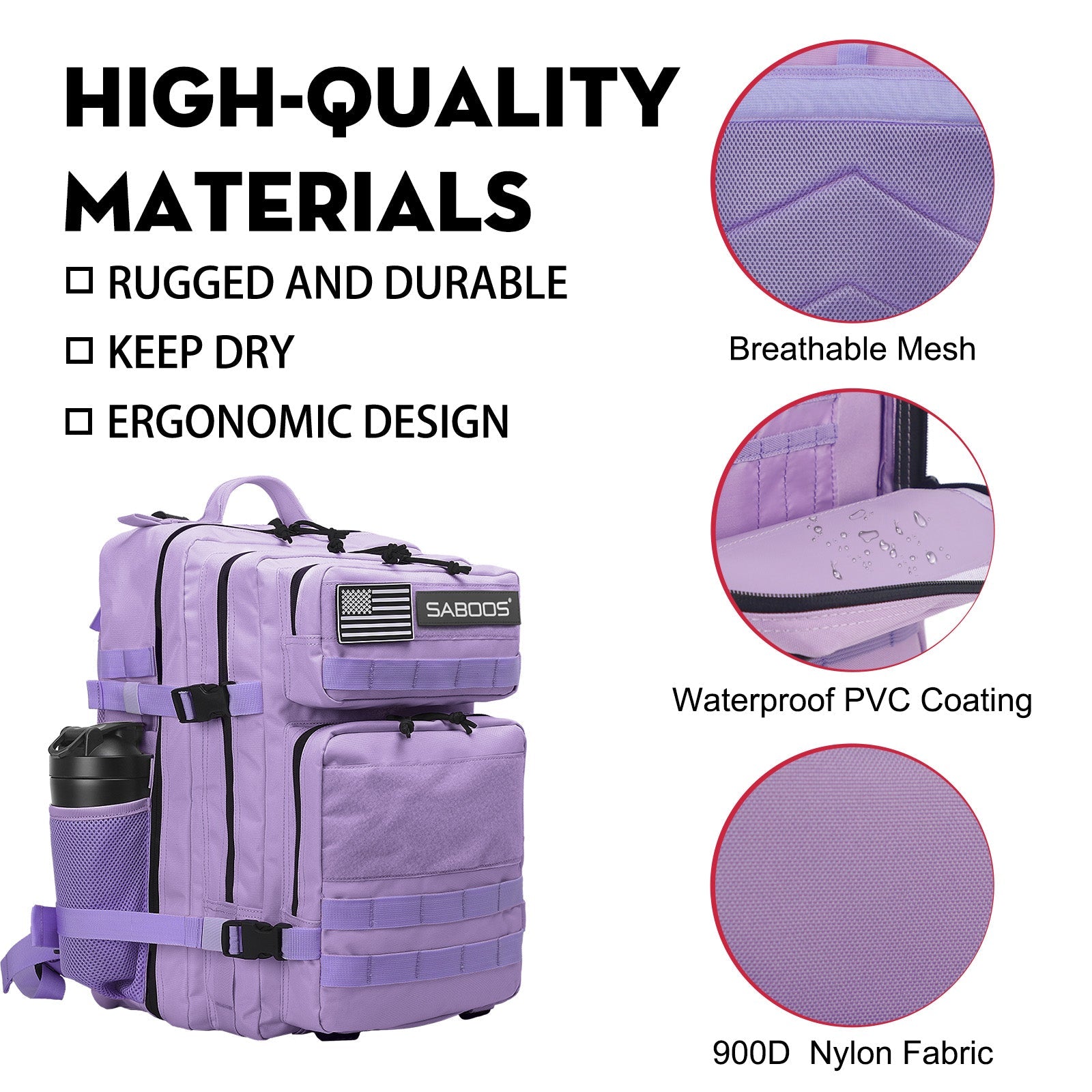 25L Small Purple Tactical Gym Backpack With Cup Holder - Saboostactical