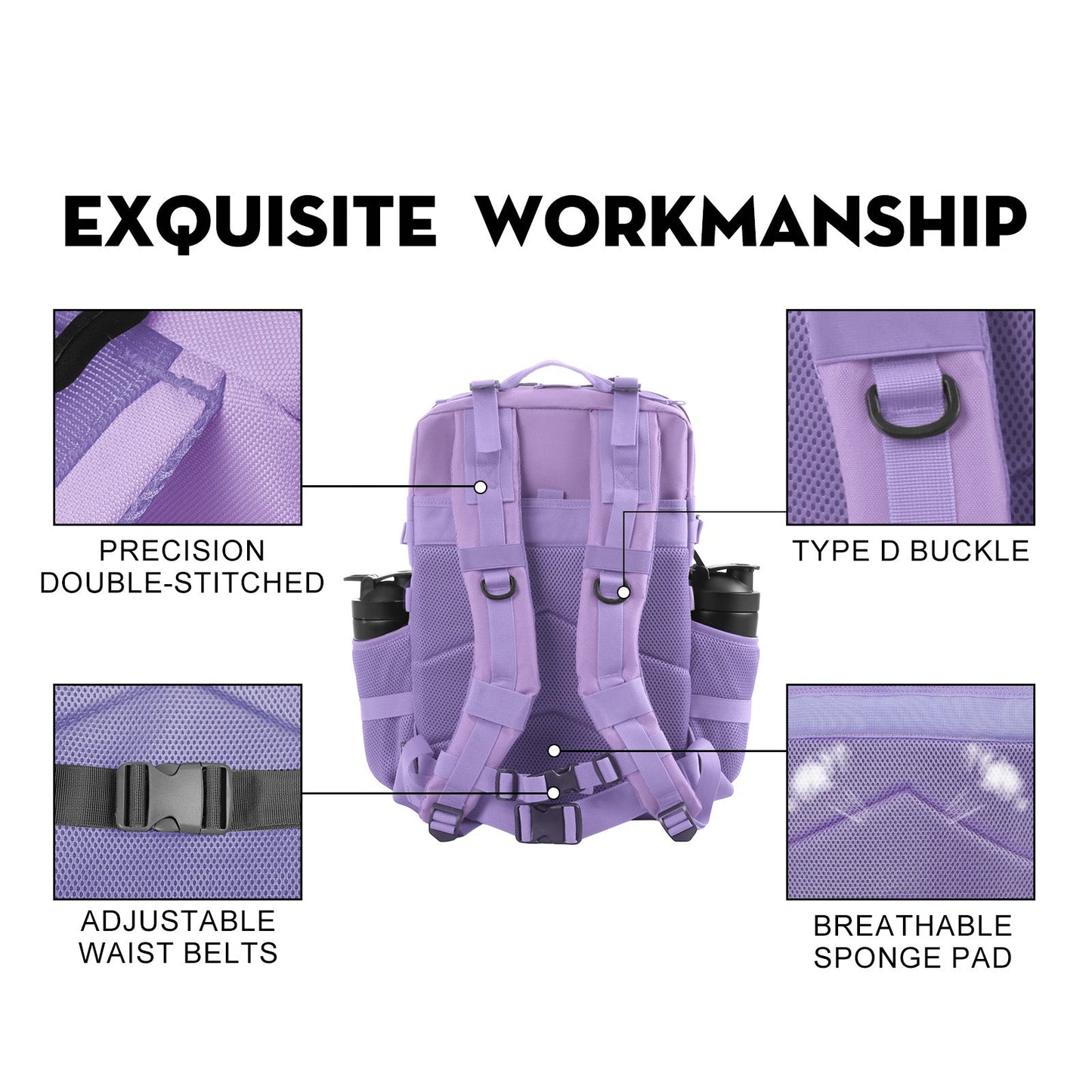 25L Small Purple Tactical Gym Backpack With Cup Holder - Saboostactical