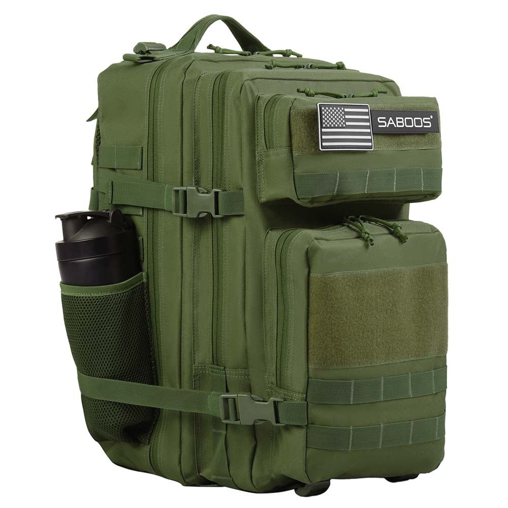 45L Large Army Grenn Tactical Fitness Backpack With Cup Holder - Saboostactical