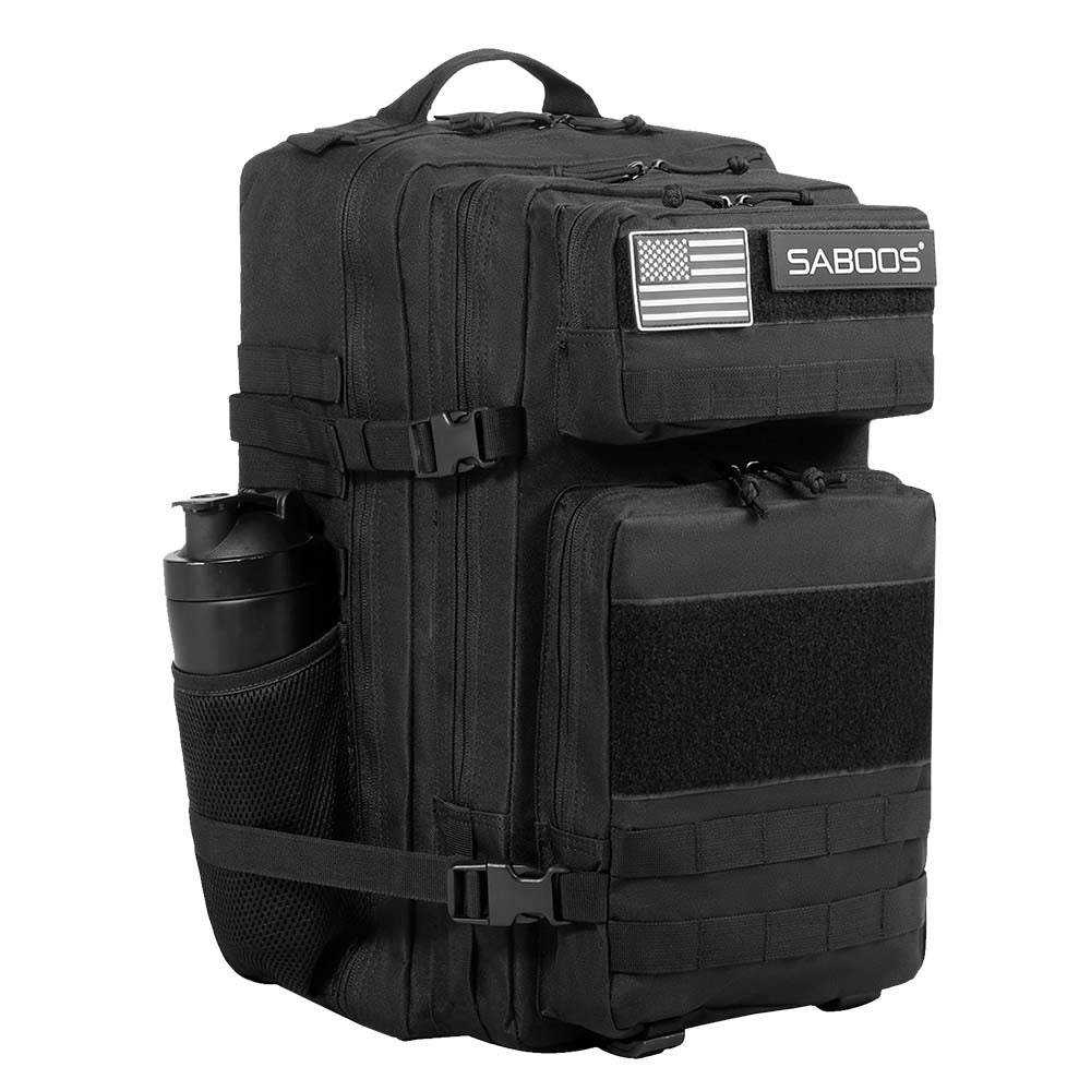 45L Large Black Tactical Fitness Backpack With Cup Holder - Saboostactical